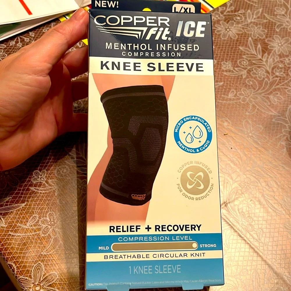 Copper Fit Ice Knee Compression Sleeve L/XL 16-20” Infused w/ Menthol and CoQ10